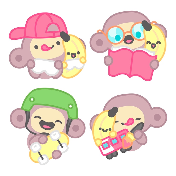 Gratis Vector hobby's stickers collectie met aap en banaan