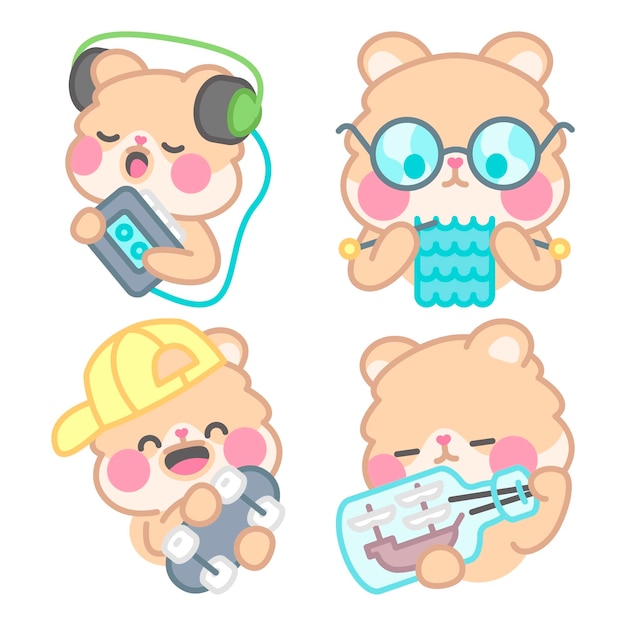 Gratis vector hobby's stickerscollectie met kimchi de hamster