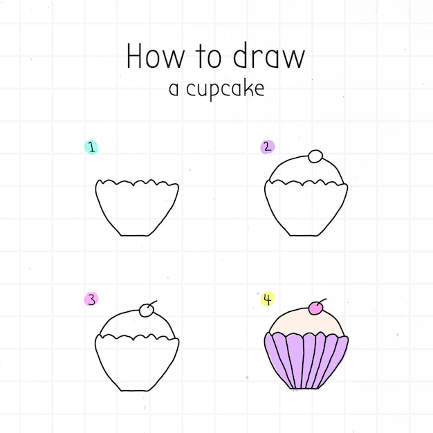 Gratis vector hoe teken je een zelfstudie voor cupcake-doodles