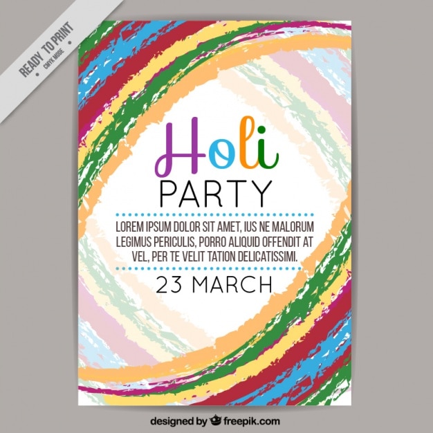 Gratis vector holi feest flyer met kleurrijke golvende lijnen