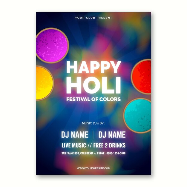 Gratis vector holi festival folder sjabloon