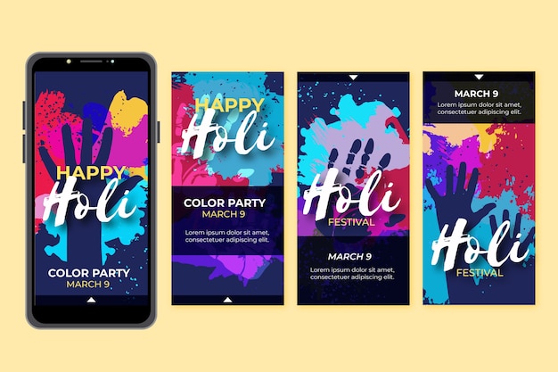 Gratis vector holi festival instagram verhalencollectie