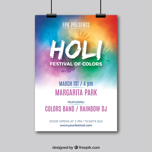 Gratis vector holi-festivalfeestaffiche in realistisch ontwerp