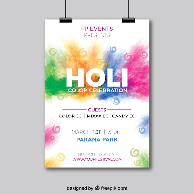 Gratis vector holi-festivalfeestaffiche in realistisch ontwerp