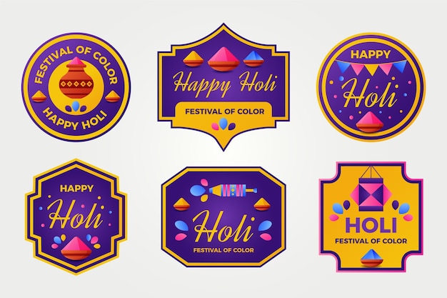 Gratis vector holi-labels met kleurovergang