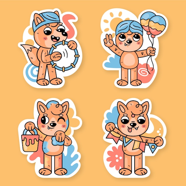 Gratis vector holi sticker collectie met fred de vos