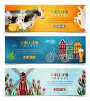 Gratis vector holland travel horizontale bannersenset