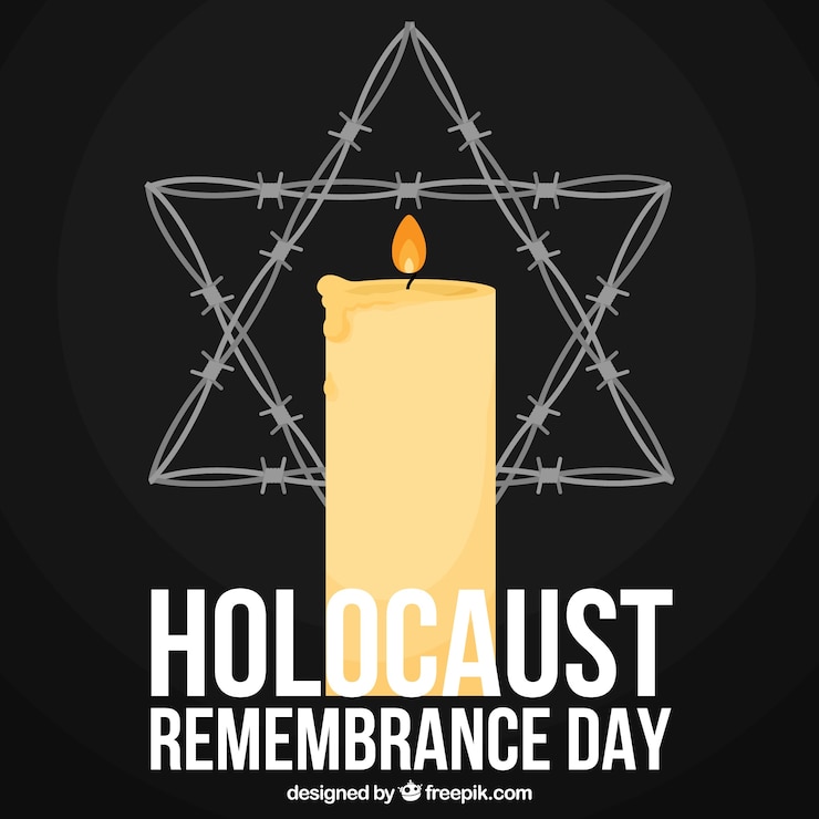 Gratis Vector holocaust remembrance day, een kaars en een ster op een zwarte achtergrond