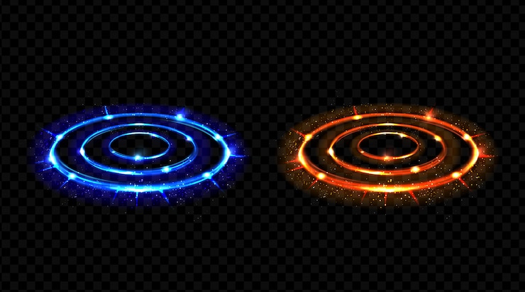Gratis Vector hologram-effect versus cirkels. neon versus ronde stralen