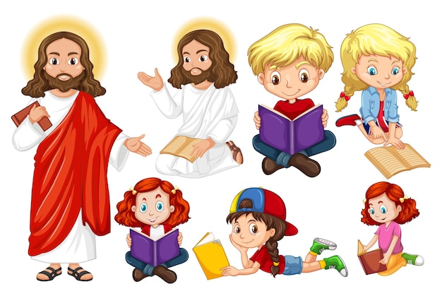 Gratis vector holyman en kinderen lezen boek