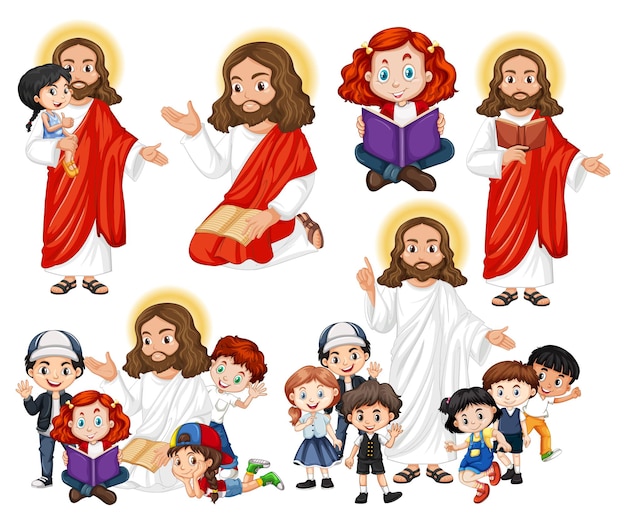 Gratis vector holyman met gelukkige kinderen