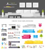 Gratis vector home interieur illustratie en set van meubels