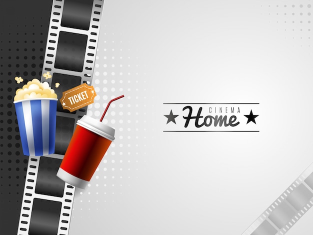 Gratis vector home movie achtergrond met elementen van popcorn en drankjes