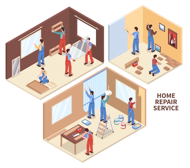 Home reparatie isometrische composities