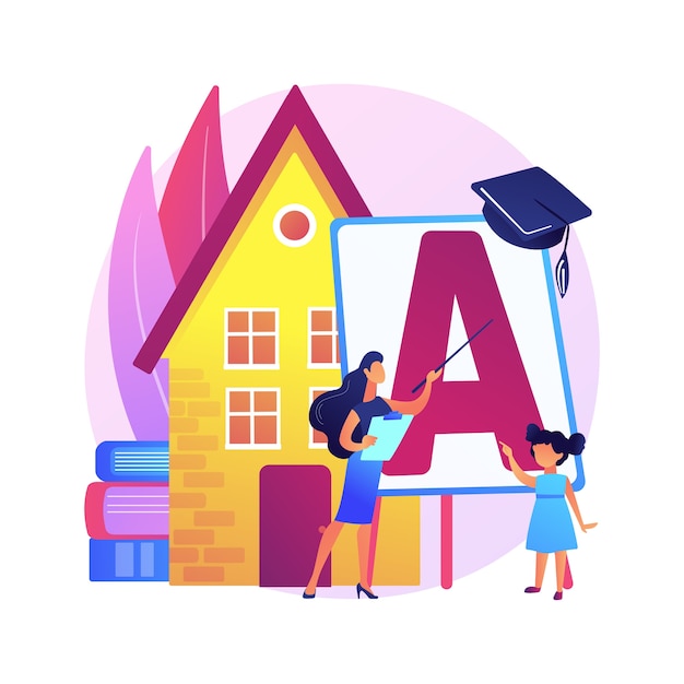 Gratis vector home-school uw kinderen abstracte concept illustratie. afstandsonderwijs, thuisonderwijs op afstand, gestructureerd schoolprogramma, ouders helpen kinderen bij het studeren