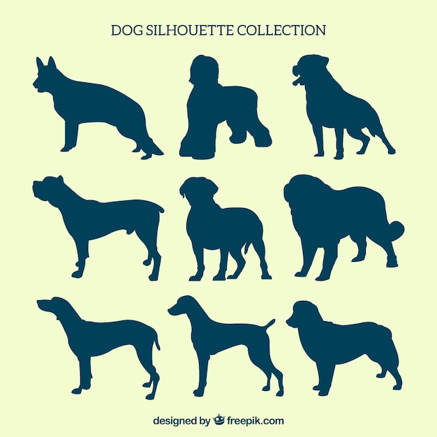 Gratis vector hond silhouetten van verschillende rassen