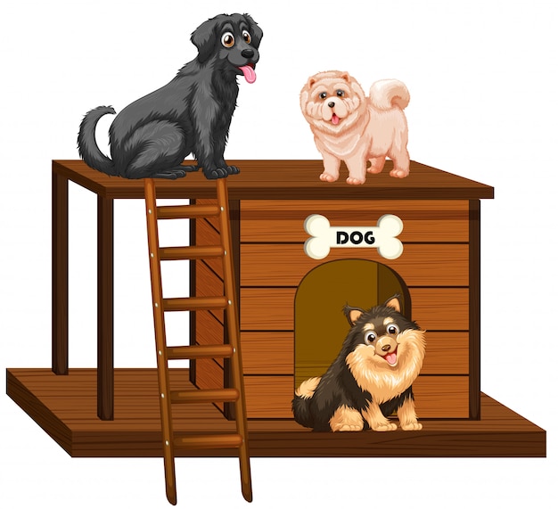 Gratis vector hondenhok met schattige honden geïsoleerd