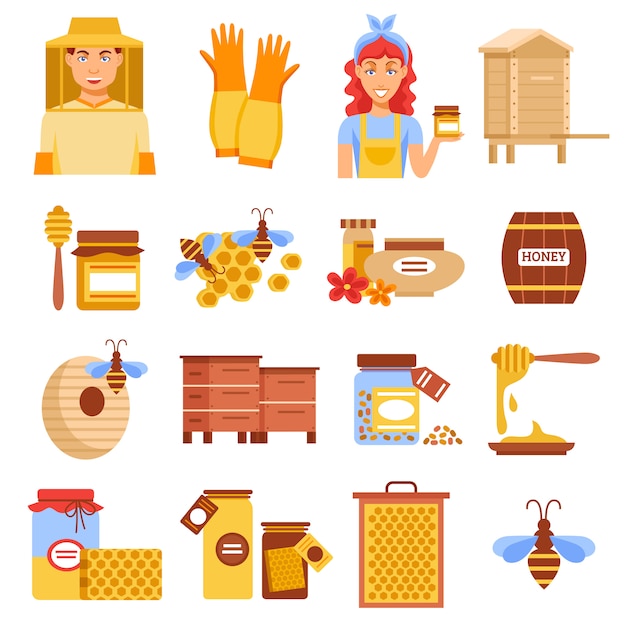 Honey bijenteelt icon set