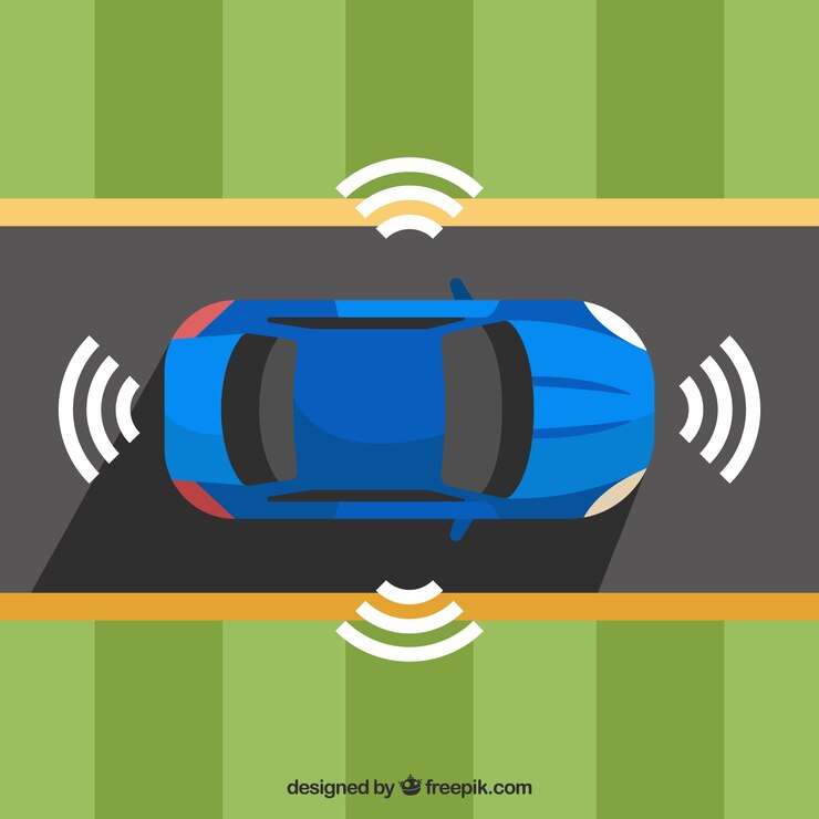 Gratis Vector hoogste mening van futuristische autonome auto met vlak ontwerp