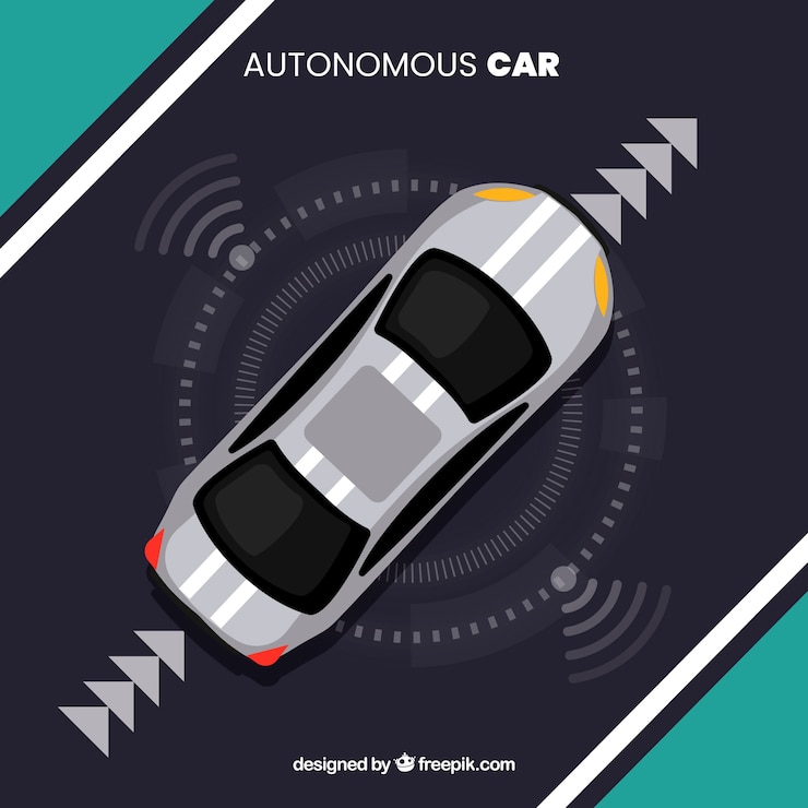 Gratis Vector hoogste mening van futuristische autonome auto met vlak ontwerp