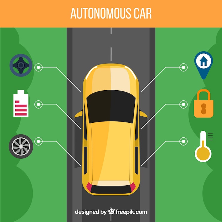 Gratis Vector hoogste mening van futuristische autonome auto met vlak ontwerp