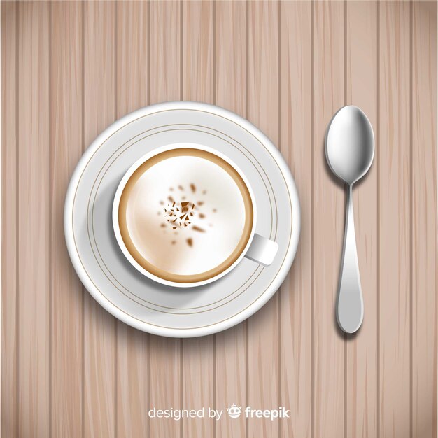 Gratis vector hoogste mening van koffiekop met realistisch ontwerp
