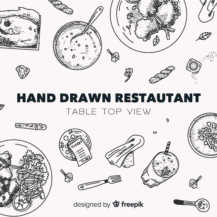 Gratis Vector hoogste mening van schotels op restaurantlijst