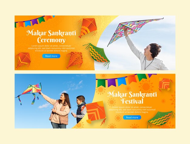 Gratis vector horizontaal banner sjabloon voor makar sankranti festival viering