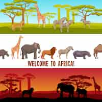 Gratis vector horizontale afrikaanse dieren banners instellen