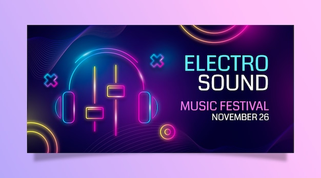 Gratis vector horizontale banner met gradiënt elektronische muziek