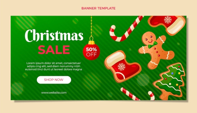 Gratis vector horizontale banner met gradiënt kerstverkoop