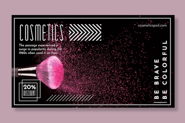 Gratis vector horizontale banner voor cosmetische producten met make-upborstel