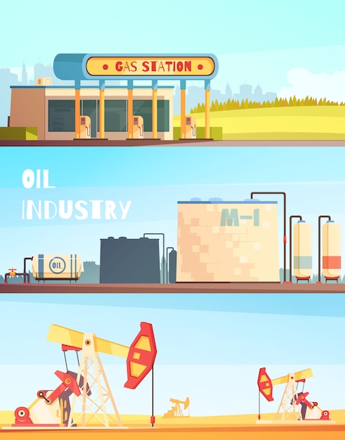 Gratis vector horizontale banners voor de benzine-industrie