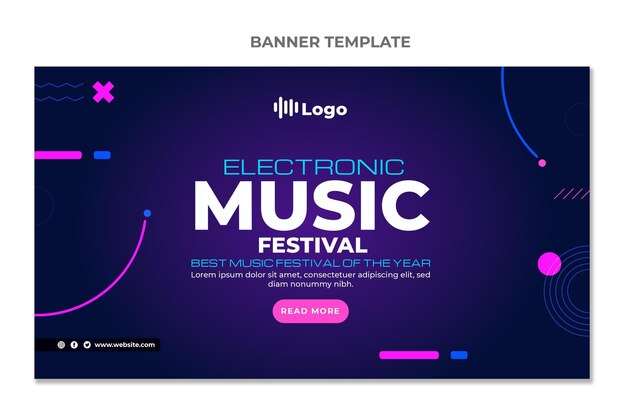 Gratis vector horizontale banners voor muziekfestival met kleurovergang