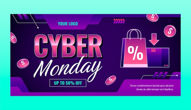 Gratis vector horizontale bannersjabloon voor cyber monday-uitverkoop