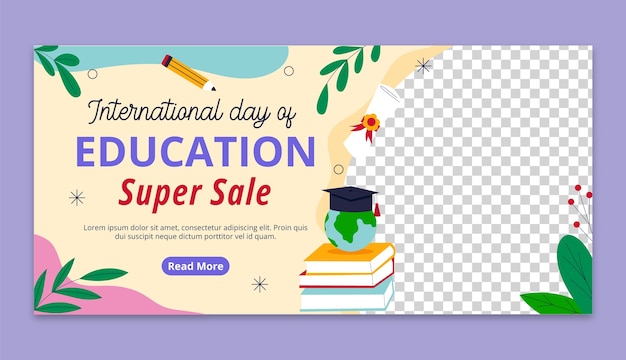 Gratis vector horizontale verkoop banner sjabloon voor internationale dag van het onderwijs