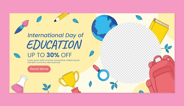 Gratis vector horizontale verkoop banner sjabloon voor internationale dag van het onderwijs