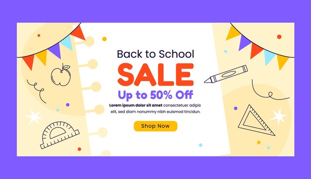 Horizontale verkoop banner sjabloon voor terug naar school seizoen