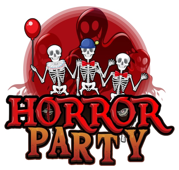 Gratis vector horror party-woordbanner met skeletspook