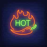 Gratis vector hot chili neon bord met vuur. nacht heldere advertentie