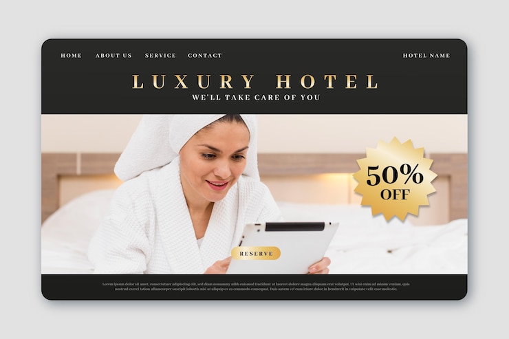 Gratis Vector hotel bestemmingspagina sjabloon met foto