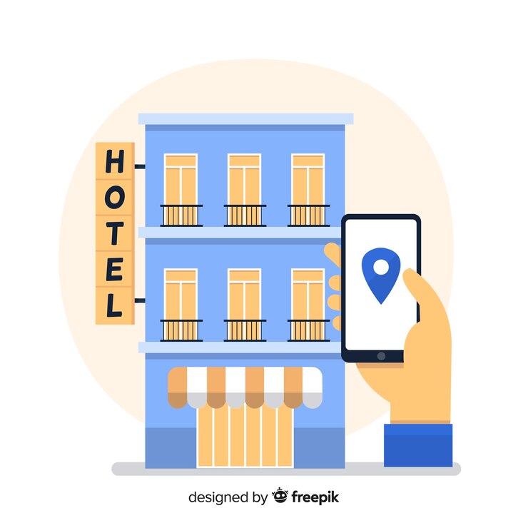 Gratis Vector hotelboeking via de achtergrond van een mobiele telefoon