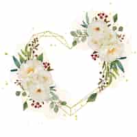 Gratis vector hou van bloemen krans met aquarel witte roos en pioenroos bloem