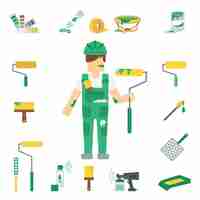 Gratis vector house painter flat set