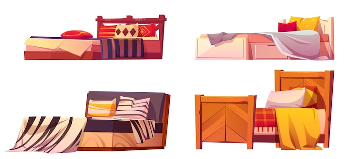 Gratis Vector houten bedden op een witte achtergrond