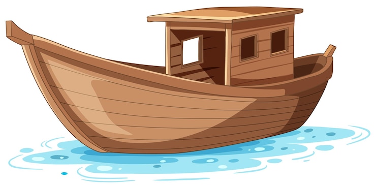 Gratis Vector houten boot geïsoleerd op witte achtergrond