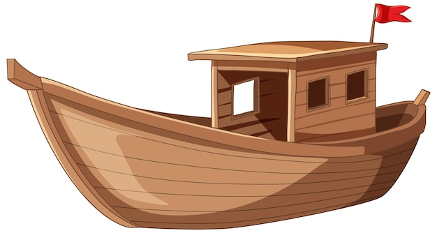 Gratis vector houten boot geïsoleerd op witte achtergrond