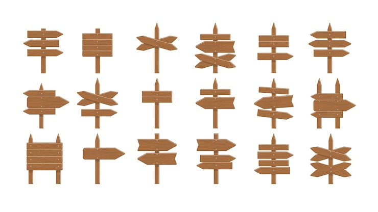 Gratis Vector houten borden op een witte achtergrond pijlen, planken en planken concept van het tonen van richting of informatie