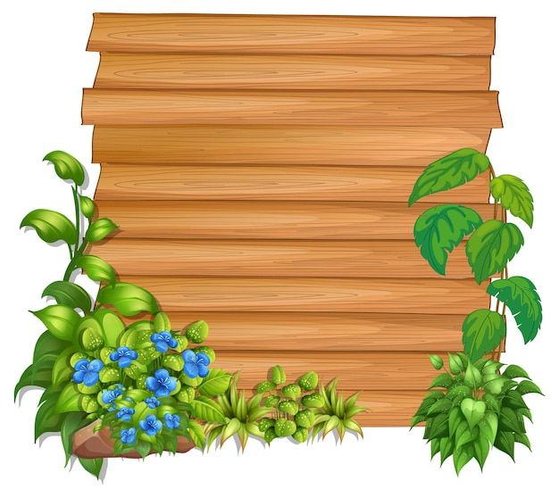 Gratis vector houten bordsjabloon met natuurbladeren