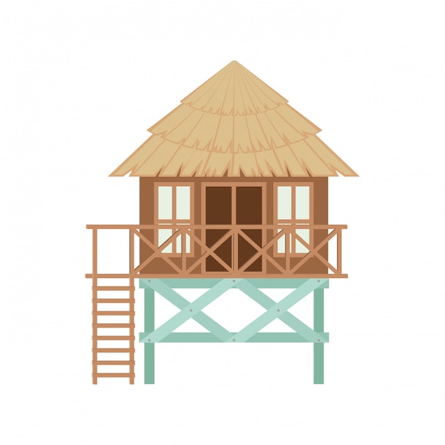 Gratis vector houten huis op het strand